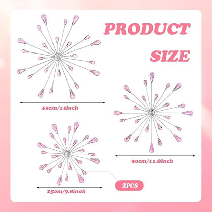 ZEXUIRU 4 Set Silver Starburst Wall Art for Home Decor Metal Bling Crystal Rhinestones Sunburst Wall Decor Sparkling Rhinestone Art Accent -Pink 13in/11.8in/9.8in/9.8in