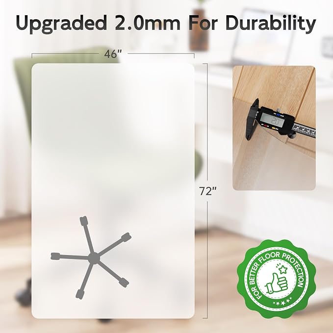 Office Chair Mat, 72" x 46" Clear Computer/Desk Chair Mat for Hardwood Floor, Thicker, Easy Glide, Non-Slip, Protects Hard Surfaces from Scratches, Ideal for Home or Office
