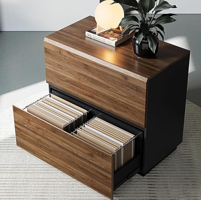 ModernMate 2 Drawer Lateral File Cabinet, 31w*28h Wood Filing Cabinet with Anti-tilt Mechanism, Home Office Storage Filing for Letter, A4 & Legal Size, Black Walnut