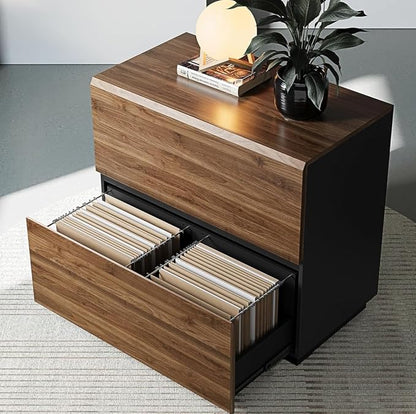 ModernMate 2 Drawer Lateral File Cabinet, 31w*28h Wood Filing Cabinet with Anti-tilt Mechanism, Home Office Storage Filing for Letter, A4 & Legal Size, Black Walnut