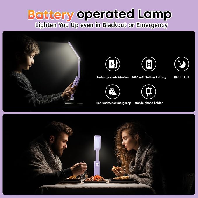 VAVOFO Cute Bunny Desk Lamp, Foldable LED Rechargeable Table Light, Eye-Caring Reading Lamp, 3 Color Modes & Dimmable, for Kids Girls Bedroom Study Dorm Room（Purple）