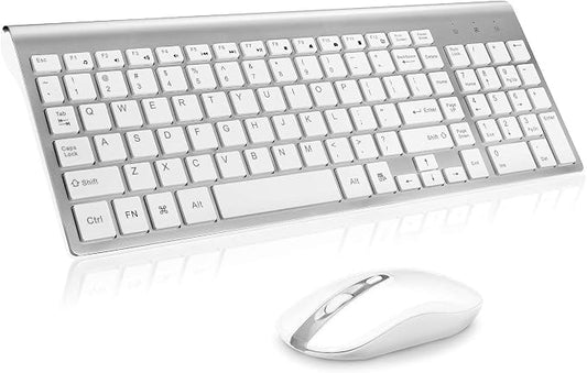 cimetech Wireless Keyboard and Mouse Combo, Compact Silent Ergonomic Scissor Switch Keyboard and Optical Mouse Set, 2.4G Lag-Free Cordless Keyboard Mice for Computer, Mac, Laptop, PC, Windows - Silver