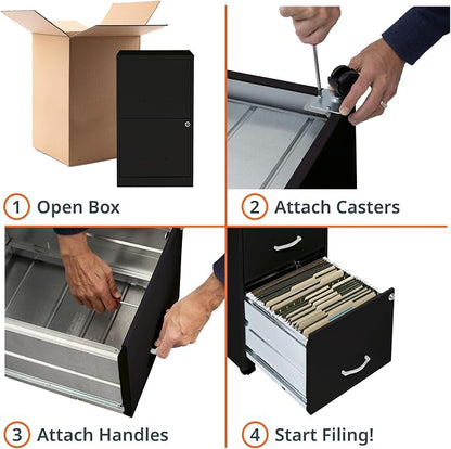 Lorell 2-Drawer Mobile File Cabinet, 14.2" x 18" x 26.5", Black