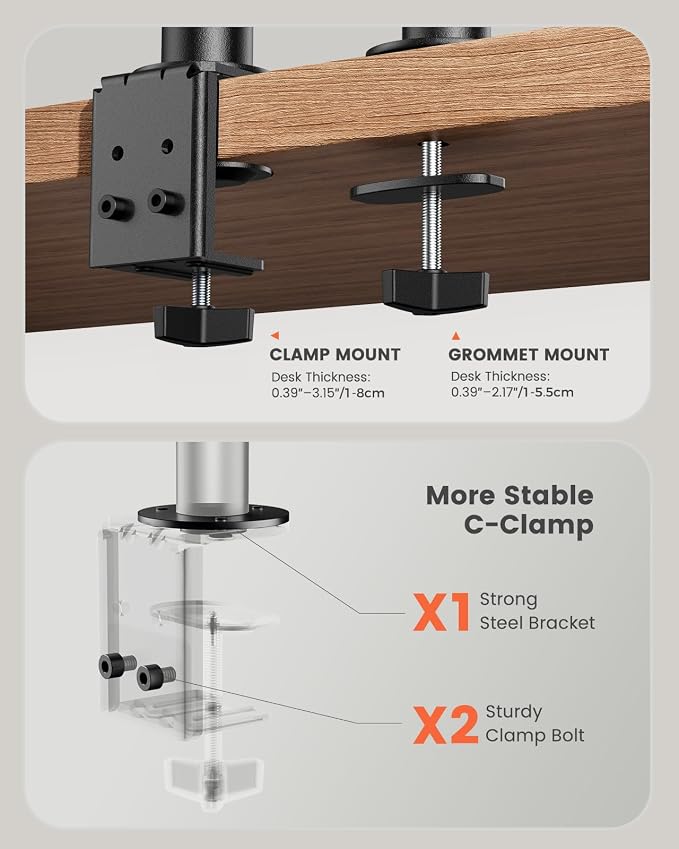 ErGear Dual Monitor Stand, Heavy Duty Adjustable Monitor Desk Mount for 2 Screens up to 32 Inches, Fully Adjustable Height, Tilt, Swivel, Rotate, Supports 17.6 lbs per Monitor Arm, Easy Installation