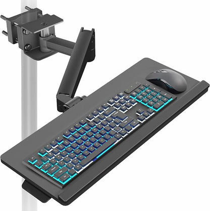 VIVO Sit-Stand 24 Inch Pneumatic Universal Pole Mounted Keyboard and Mouse Tray, Full Motion, Height Adjustable Typing Platform, Ergonomic Tilt, Black, MOUNT-KB35C-P