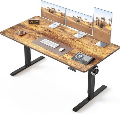 BANTI 63 × 28 Inches Standing Desk, Ergonomic, Electric Height Adjustable, Sit and Stand Up, Computer Desk with a Deeper Desktop, Black Frame/Rustic Brown Top