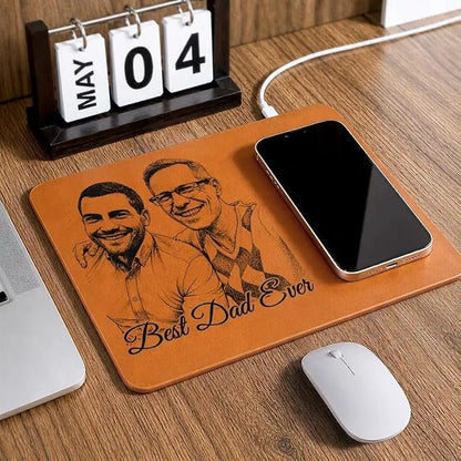 Personalized Leather Charging Mat, Custom Photo Sketch Best Dad Ever Wireless Charging Desk Mat, Custom Dad Gift, Fathers Day Gift for Dad, Papa, Grandpa, Daddy 10