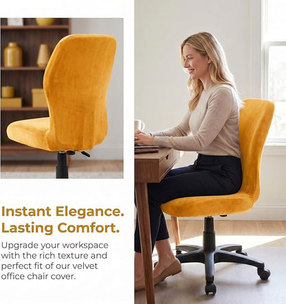 Deisy Dee Velvet Stretch Armless Office Chair Covers - Colorful Stretch Slipcover for Desk Chairs (Golden Yellow)