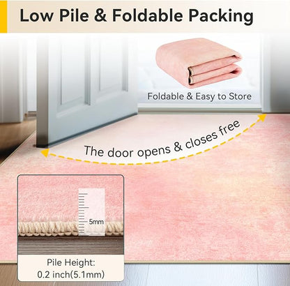 RELEANY Washable Area Rugs 9'x12' Non-Slip Modern Abstract Soft for Living Room Entryway Bedroom Kitchen, Print Pattern, Light Pink