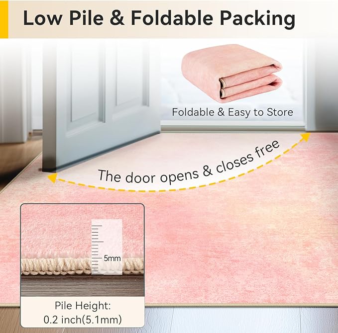 RELEANY Washable Area Rugs 6'x9' Non-Slip Modern Abstract Soft for Living Room Entryway Bedroom Kitchen, Print Pattern, Light Pink