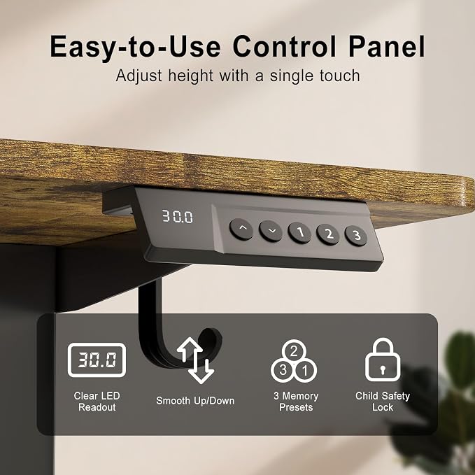 Adjustable Standing Desk, 48x24 Inch Electric Desk with 3 Memory Presets & Child Lock, Ultra-Quiet Motor, T-Leg Steel Frame, Adjustable Feet, for Programmer Workstation,Dark Walnut