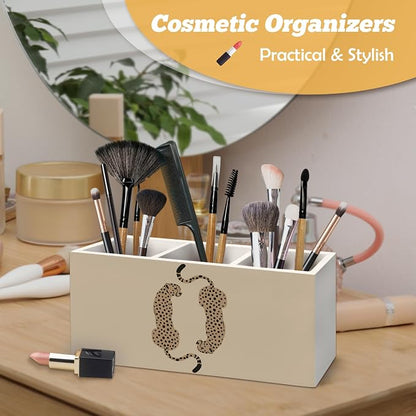 Trendy Retro Leopard Pen Holder Organizer for Desk Accessories, Rustic Neutral Cheetah Wild Animals Wooden Box Sign Desk Decorations for School Girly Room Dorm Decor