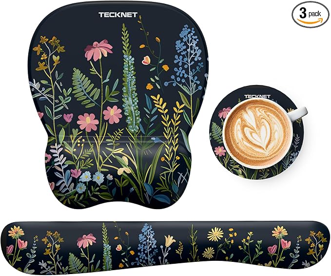 TECKNET Gel Mouse Pad with Wrist Rest, 3 in 1 Keyboard Wrist Rest for Pain Relief, Non-Slip PU Base & Easy Typing, Ergonomic Mousepad Set for Office & Home