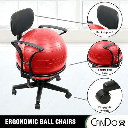 CanDo Metal Ball Chair - Inflatable Ergonomic Active Seating Exercise Ball Chair with Air Pump for Home, Office, and Classroom