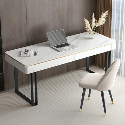 RUNNUP Slate Office Desk with 2 Drawers, Modern Computer Desk, Without Chair 47.2" L x 21.7" W x 29.5" H Gold