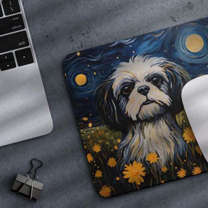 Starry Night Dog Mouse Pad for Home Office Gaming Working Desk Computer Desktop Accessories Non-Slip Rubber Mouse Pad for Dog Lovers (Shih Tzu)