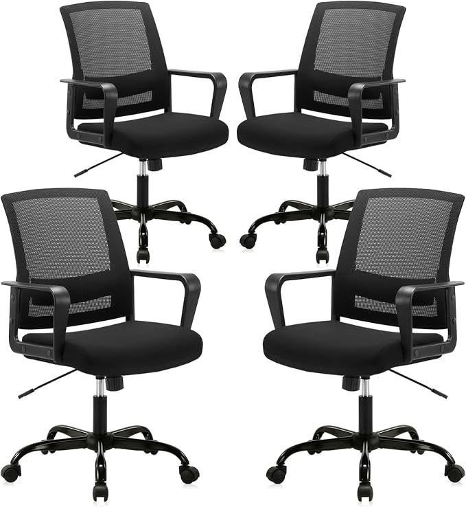 CLATINA Ergonomic Rolling Mesh Desk Chair with Executive Lumbar Support and Adjustable Swivel Design for Home Office Computer Black 4 Pack