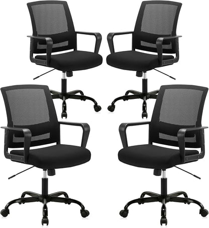 CLATINA Ergonomic Rolling Mesh Desk Chair with Executive Lumbar Support and Adjustable Swivel Design for Home Office Computer Black 4 Pack