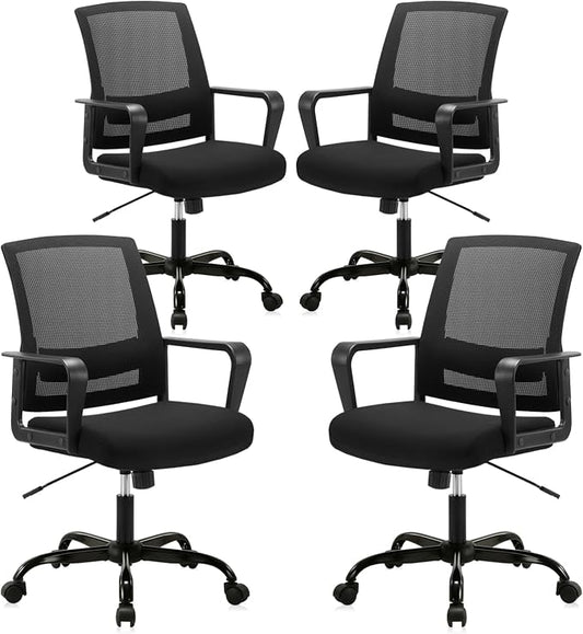 CLATINA Ergonomic Rolling Mesh Desk Chair with Executive Lumbar Support and Adjustable Swivel Design for Home Office Computer Black 4 Pack