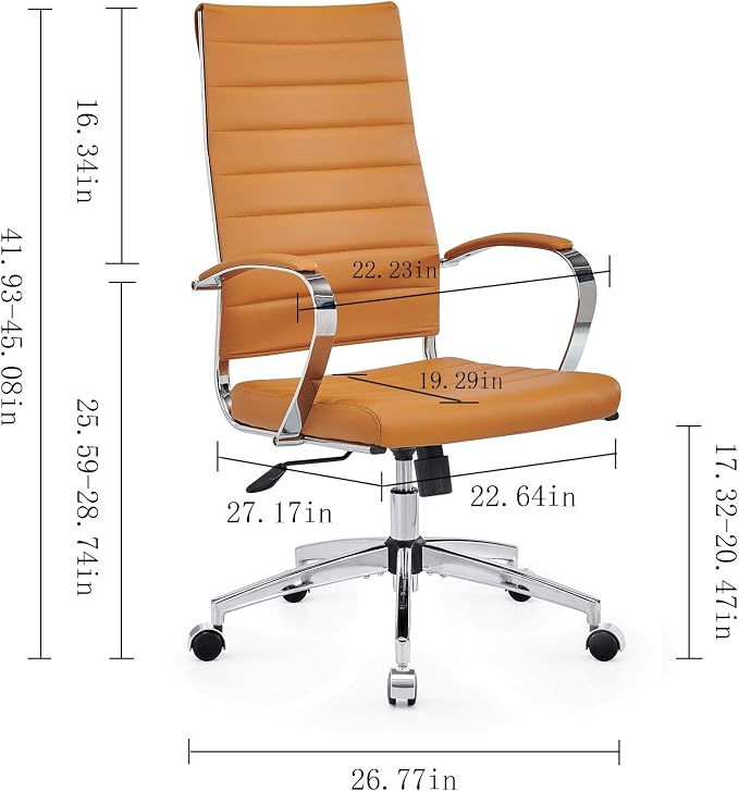 Ergonomics Office Chair Modern Office Chair with Armrests, Adjustable Swivel Desk Chair for Home Office, Leather Executive Office Chair（tan