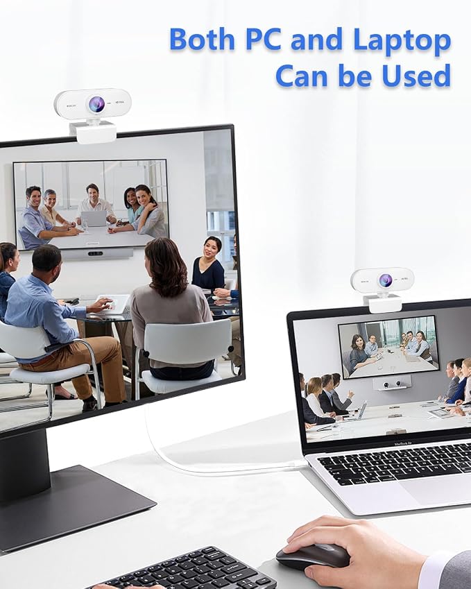 Webcam 1080P HD Web cam for PC with Microphone,Noise Cancellation,Wide-Angle Lens,Auto Light Correction,Plug & Play USB Webcams for Laptop,Desktop,PC,Mac,Zoom,Skype White