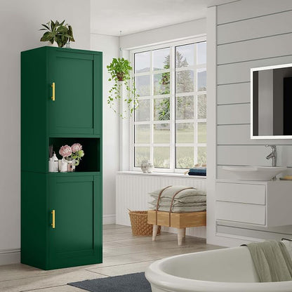 pozdeg 67" Tall Narrow Storage Cabinet, Metal Bathroom Cabinet with 2 Doors & 4 Adjustable Shelves, Freestanding Slim Pantry Organizer for Bathroom Kitchen Living Room (Green)