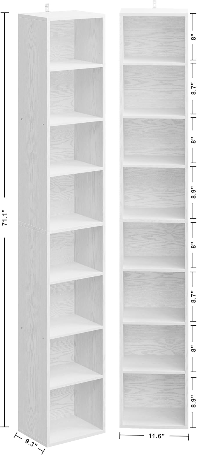 IRONCK Tall Narrow Bookshelf 8 Tiers 71in Set of 2, Compact Corner Bookcase, Easy to Match for Living Room, Office, Study, Bedroom