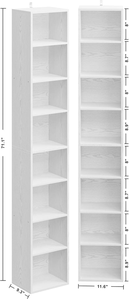 IRONCK Tall Narrow Bookshelf 8 Tiers 71in Set of 2, Compact Corner Bookcase, Easy to Match for Living Room, Office, Study, Bedroom
