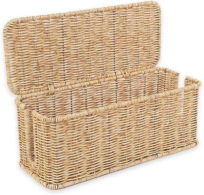 Cable Management Box, Handmade Rattan Cable Organizer with 2 Open Slots, Cord Hider for Power Strip, Router & USB Hub, Registered U.S. Design Patent (D1,112,102), 13" x 5.1" x 5.1", Natural