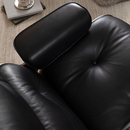 Mid Century Chaise Lounge Chair with Ottoman, Genuine Leather Reading Chair, Modern Chair Classic Design, Heavy Duty Base Support for Living Room Study Lounge Office,Tall Upgraded, Palisander Black