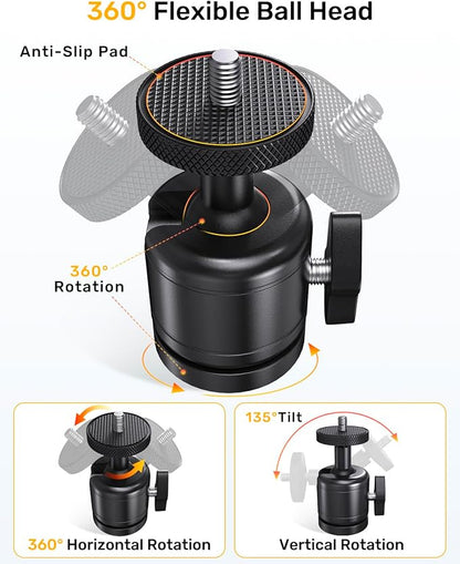 Upgraded Webcam Stand for Desk, Telescopic Webcam Tripod Mount with Ball Head, Compatible with Logitech Camera C922 C930e C920S C920 C615 C960 C920x BRIO 4K NexiGo N60, Phone Holder with 1/4" Thread