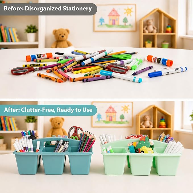 6 Pack Assorted Colors 6 Compartment Classroom Caddy with Handle Portable Plastic Storage Classroom Caddies Organizer for Classrooms Supply Teacher Office Table Desk(Boho)
