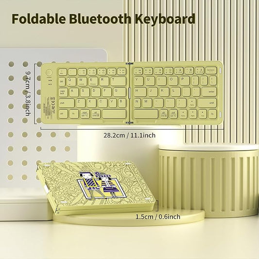 Foldable Bluetooth Keyboard with UV Printing Technology Rechargeable Keyboards,Compact Wireless Travel Keyboards for iPad, Smartphone, Tablet and Laptop - Z1 Pale Yellow