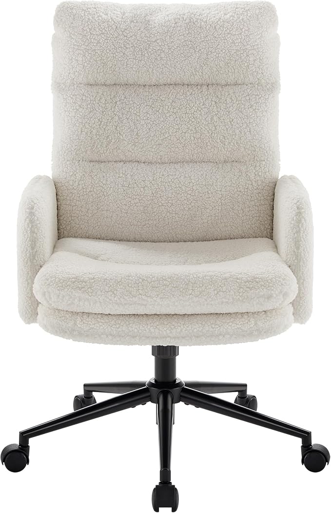 IWMH High-Back Home Office Chair,Upholstered Desk Chair with Armrests,Height Adjustable Armchair with Wheels, Swivel Office Desk Chair, Ergonomic Computer Task Chair, Leisure Armchair Cashmere(White)