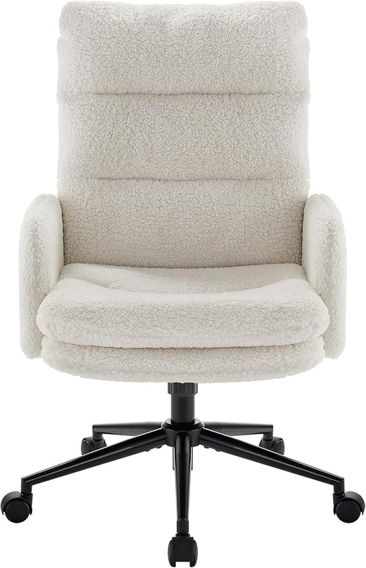 IWMH High-Back Home Office Chair,Upholstered Desk Chair with Armrests,Height Adjustable Armchair with Wheels, Swivel Office Desk Chair, Ergonomic Computer Task Chair, Leisure Armchair Cashmere(White)