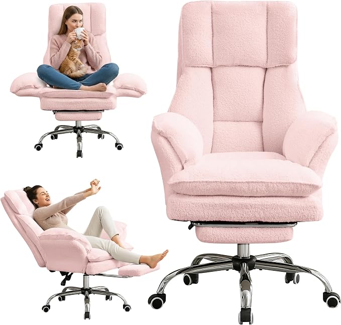 Ergonomic Cross Legged Office Chair with Footrest,Leather Big and Tall Executive Chair with Wheels,Reversible Armrest and Lumbar Pillow,135° Reclining Computer Wide Desk Chair for Home,Office (Black)