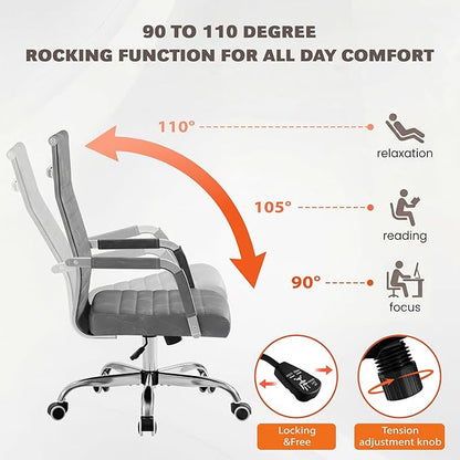 Furmax Ergonomic Office Desk Chair, Executive Ribbed Mid-Back PU Leather Conference Room Chair Adjustable Swivel Chair with Arms (4, Bicolor Vintage Grey)