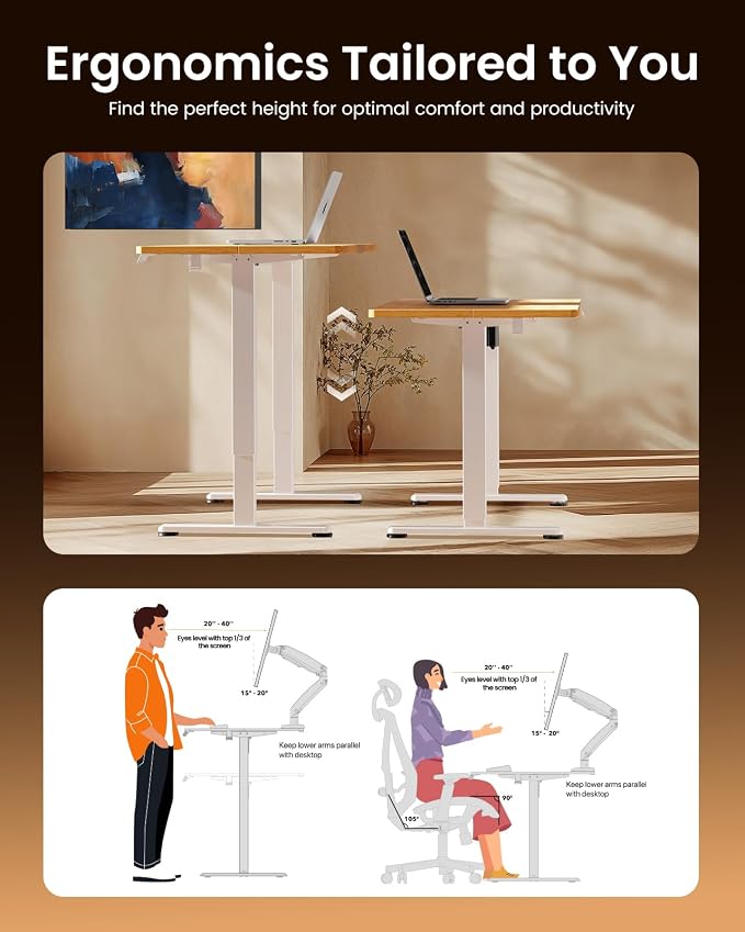 ErGear Height Adjustable Electric Standing Desk, 55 x 28 Inches Sit Stand up Desk, Memory Computer Home Office Desk, Light Vintage Brown