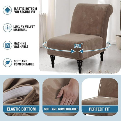 H.VERSAILTEX Armless Accent Chair Covers Thick Velvet Armless Chair Slipcovers High Stretch Chair Covers for Living Room Hotel Machine Washable Furniture Protector with Elastic Bottom, Camel