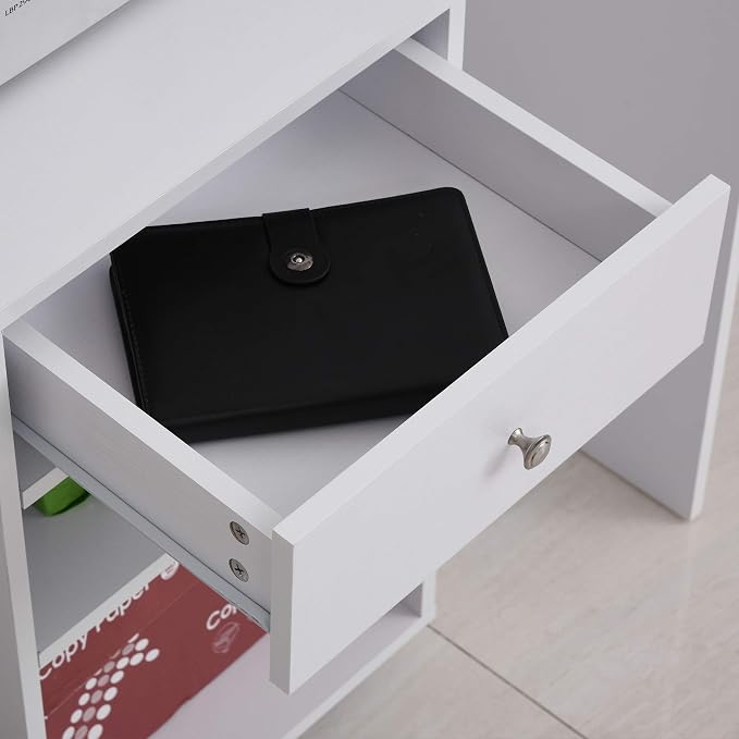 Vinsetto Mobile Printer Stand, Rolling File Cabinet Cart with Wheels, Adjustable Shelf, Drawer and CPU Stand, White