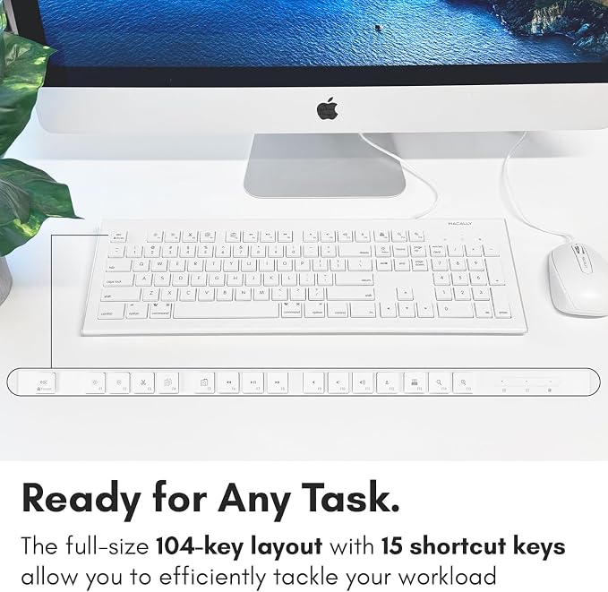 Macally 104 Key USB Wired Keyboard and Mouse Combo with Apple Shortcut Keys for Mac,iMac,MacBook,and Windows PC (MKEYECOMBO),White,(Pack of 10)