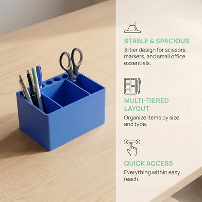 Adoric 3D Printed PLA Desk Organizer, Multifunctional Pen Holder with 7 Slots & 3 Compartments for Office, School, Makeup Brushes