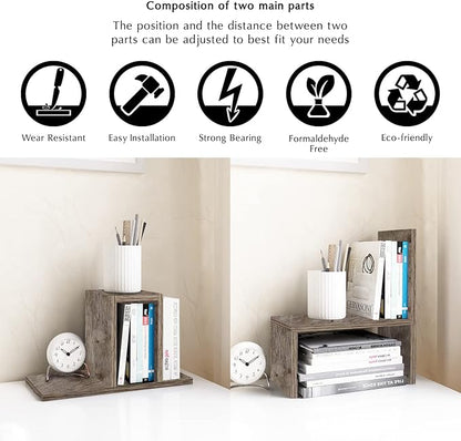 Jerry & Maggie Office Desk Organizers and Accessories for College Dorm Decor, Supplies Wooden Desk Organizer for Plants, Cubicle Shelf of Makeup Organizer for Cute Room Decor, Grey Oak