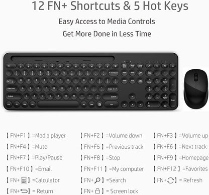 LeadsaiL Wireless Keyboard and Mouse, Full-Sized Ergonomic Computer Keyboard with Phone Tablet Holder, 2.4GHz Silent Cordless Keyboard Mouse Set for Windows Laptop, PC, Desktop - Black