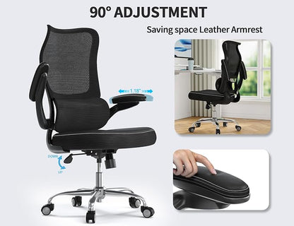 TRALT Ergonomic Office Chair - Desk Chair with Wave High Back Adjustable Lumbar Support Computer Chair - Gaming Chairs Mesh Backrest and PU Leather Seat for Home Reading Chairs to Adults(Black)
