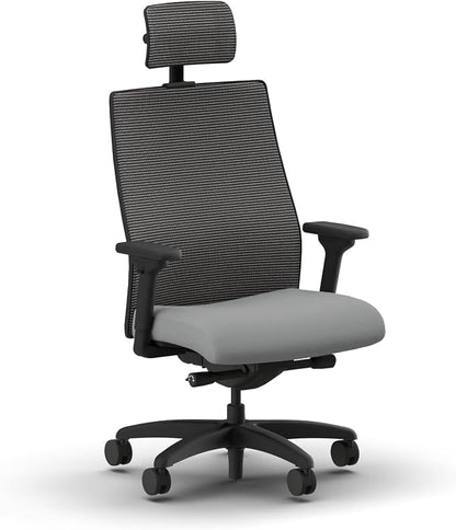HON Ignition 2.0 Big and Tall Ergonomic Mesh Office Chair with Headrest, 450 lb Capacity, Extra‑Wide High‑Back Desk Chair with Adjustable Arms, Lumbar Support, Tilt Recline, Black Frame, Ash