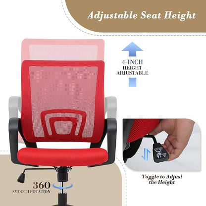 Office Chair Ergonomic - Mesh Desk Chair with Lumbar Support & Wide Seat (300Lbs Capacity) Adjustable Height, Swivel Wheels - for Home Office, Gaming, Bedroom