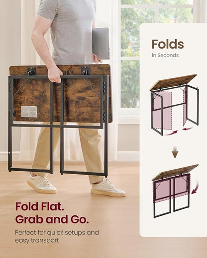 VASAGLE Folding Desk, Foldable Computer Desk, One-Piece Desktop, Rounded Edges, Small Folding Craft Table for Bedroom, Balcony, Camping, Easy Assembly, 31.5 x 15.7 Inches, Rustic Brown ULWD151KD01