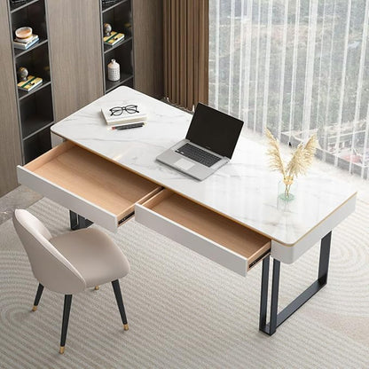 RUNNUP Slate Office Desk with 2 Drawers, Modern Computer Desk, Without Chair 47.2" L x 21.7" W x 29.5" H Gold