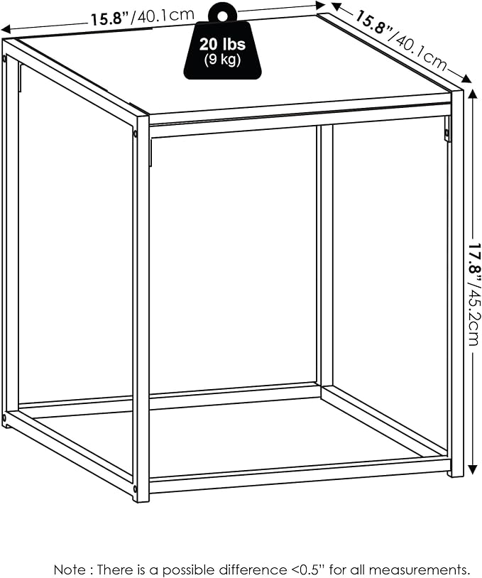 Furinno CAMNUS Side Table Set of 2, Metal Frame End Table, Square Open Frame Night Stand, Bedside Table, Easy Assembly, for Living Room, Bedroom, Solid White